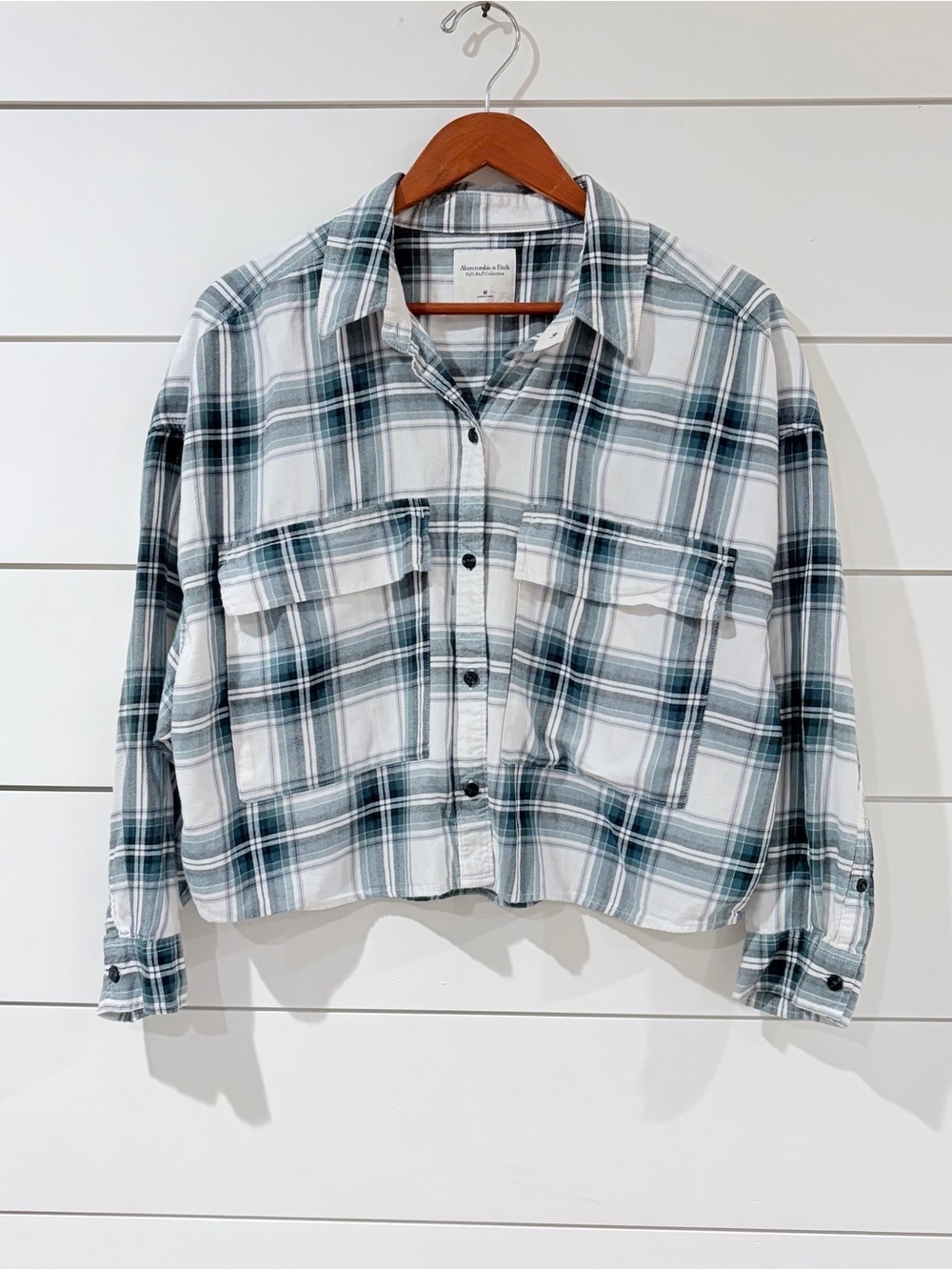 Abercrombie Plaid Flannel Shirt M Cropped Grunge Soft Girl Coastal Core